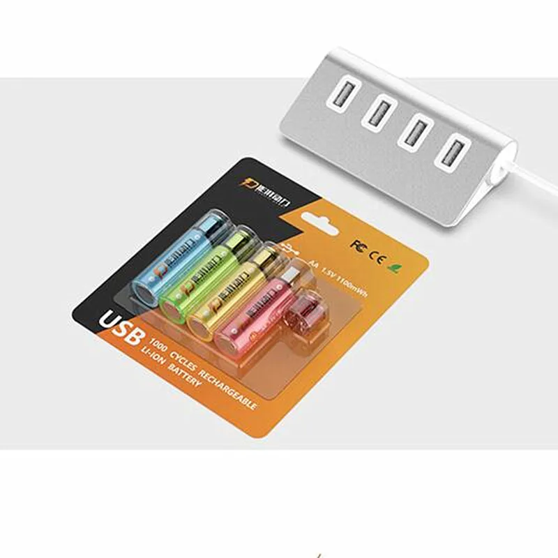 

4PCS USB Rechargeable Battery AA Battery 1100mAh AA 1.5V Toys Remote controller batteries Lithium Polymer Battery With packaging