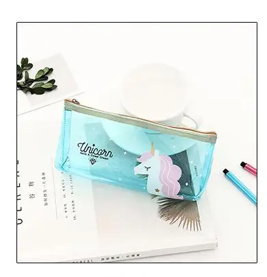 Unicorn Design Multi Color Transparent Pencil Case Stationery Storage Organizer Cosmetic Pouch School Office Supplies - Цвет: B