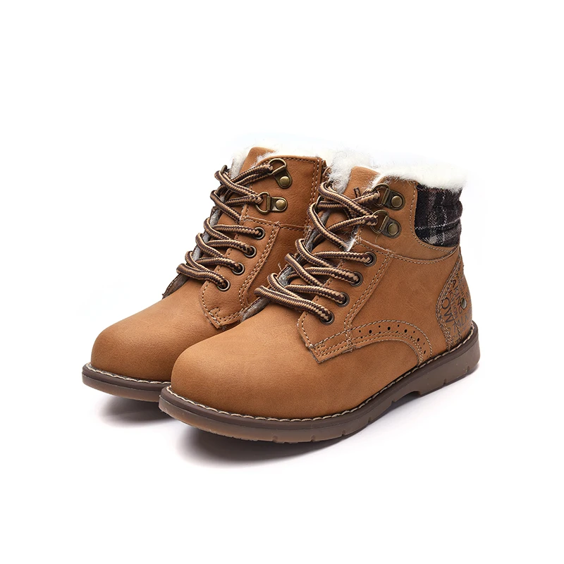 Jackmiller new winter ankle boots kids for boys shoes children warm wool lining low heels for child zip lace up brown size 25-30