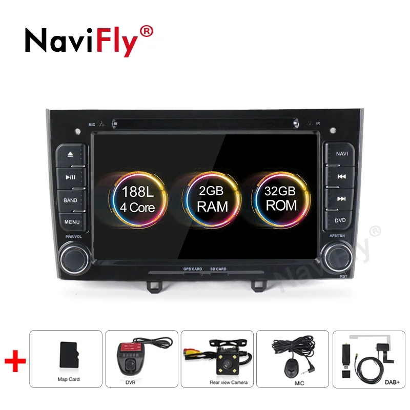 Navifly! 2G+ 32G Android 9,1 2din автомобильный dvd Радио аудио gps навигация для PEUGEOT 308 2007-2013408 2011- стерео головное устройство - Цвет: dvd camera DVR DAB B