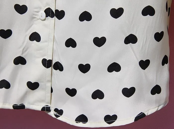 Новые повседневные винтажные женские длинные шифоновые Блузы с сердечками и длинными рукавами, рубашки с отложным воротником, женская одежда, рубашки 63018