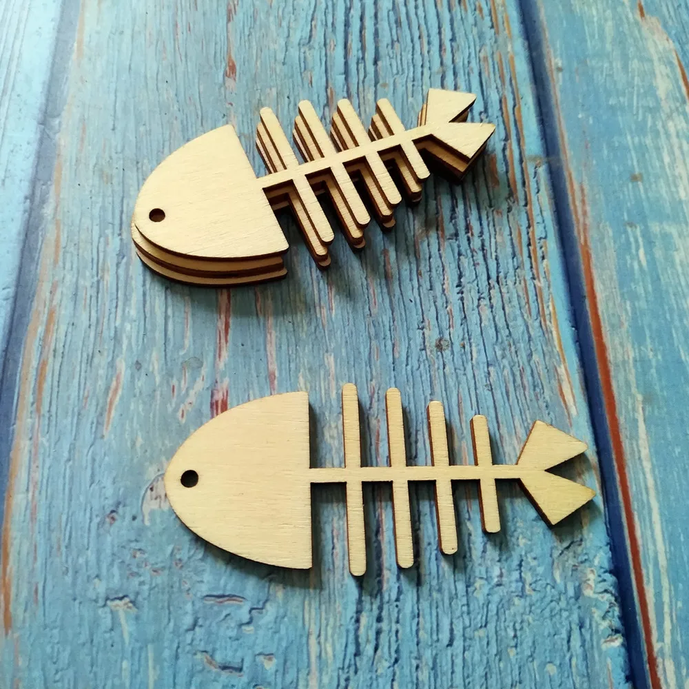 7cm Shape Art Projects Craft Decoration Wood Fish Gift Decoupage Ornament Craft Supply Unpainted MG000912 Wooden Fish Skeleton