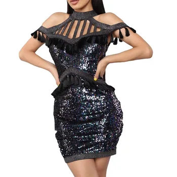 

Bandage Dress 2019 Vestidos Elegant Women Dress Halter Off Shoulder Tassel Sequins Bodycon Club Party Dress Sexy Mini Dress