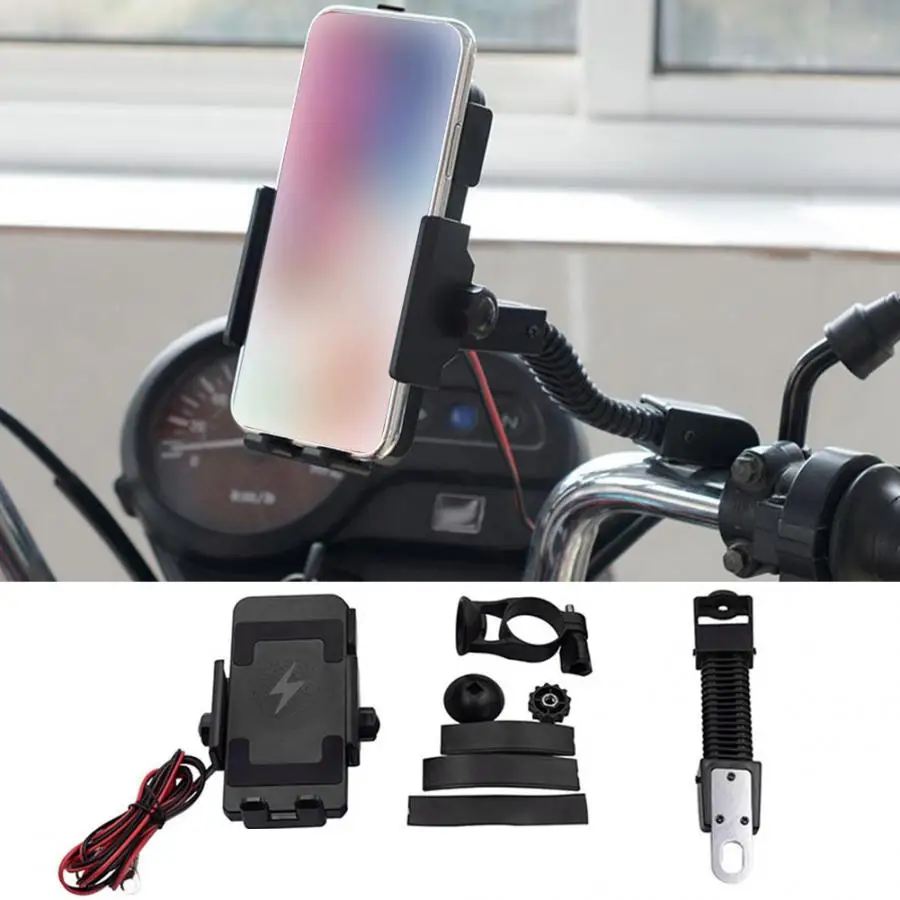 Suporte Celular para carro DC 10-32 в мотоцикл мобильный телефон беспроводной быстрое зарядное устройство кронштейн зажим держатель стенд oto aksesuar