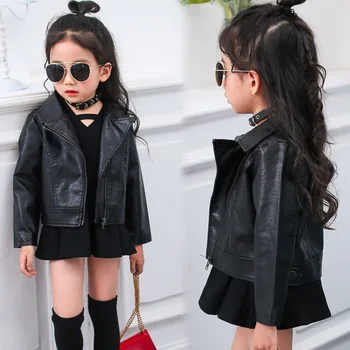 

Children's PU jacket Girls Motorcycle Coat Kid Outwear Turn Down Collar Faux Leather Jacket For Girls Autumn Kids Clothes TZ305