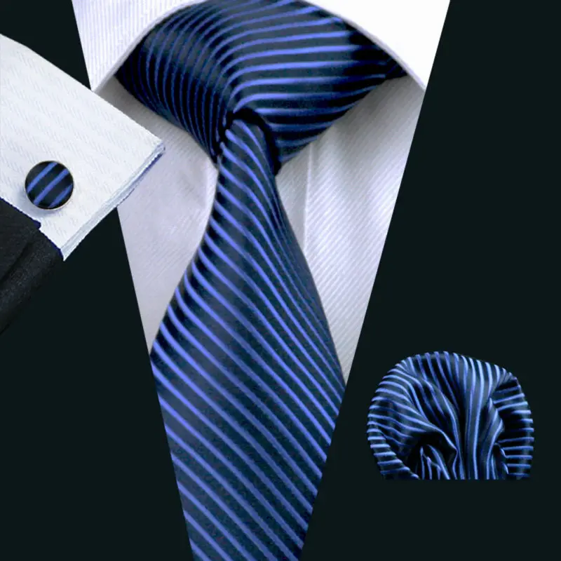 

LS-404 2016 Hot Ties For Man Striped 100% Silk Jacquard Woven Tie Hanky Cufflink Set For Men Formal Wedding Party Free Postage