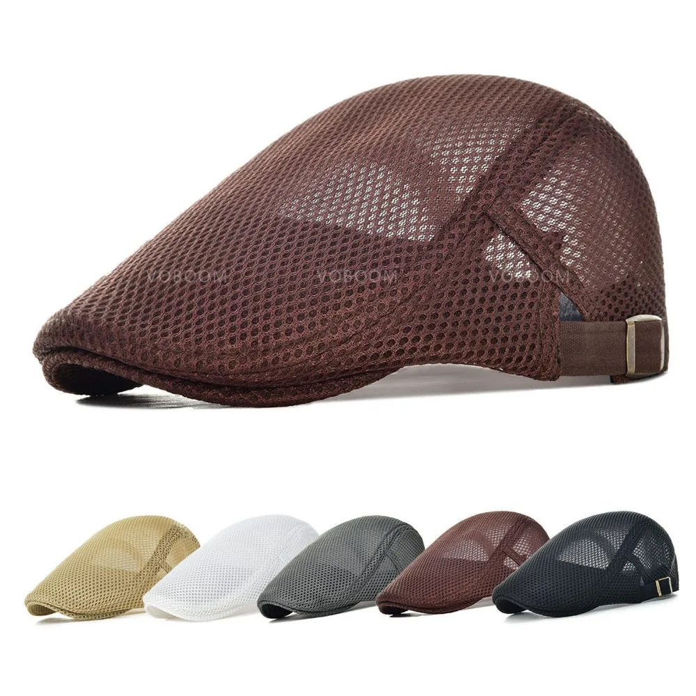 

2019 Summer Beret Caps for Men Vintage News Boy Mesh Polyester Cap Outdoor Hats Brand Sun Hat Duckbill Caps