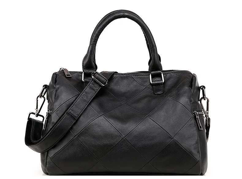 Женская сумка Boston, повседневная сумка-тоут, женские сумки через плечо, мягкая натуральная кожа, сумка через плечо для женщин - Цвет: Черный