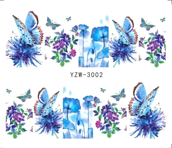

2 Sheets Blue Flowers Butterfly Nail Stickers Cute Watercolor Manicure Nailart Decals Supplies Simple Nail Design Spring Animal