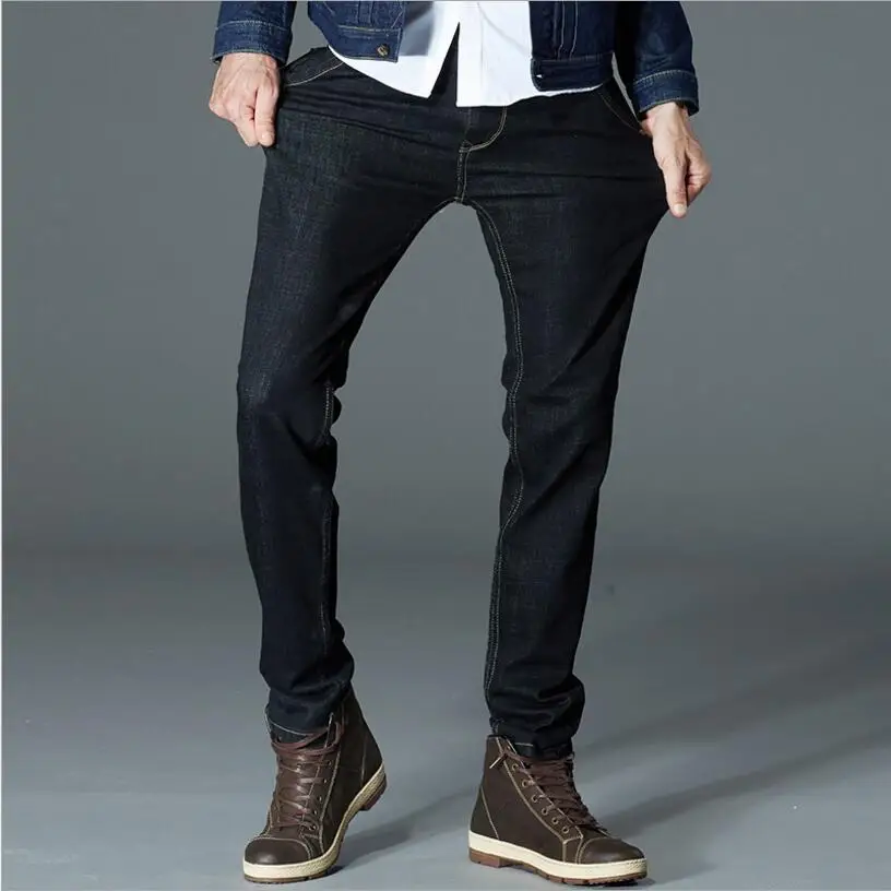 Classic Denim Jeans Men's Elastic Black Straight Jeans New Male Classic ...