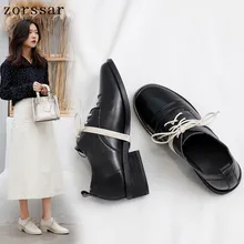 Новинка года; Модные женские кожаные туфли на плоской подошве в стиле ретро; Туфли-оксфорды из мягкой натуральной кожи с круглым носком на шнуровке; женская повседневная обувь на плоской подошве