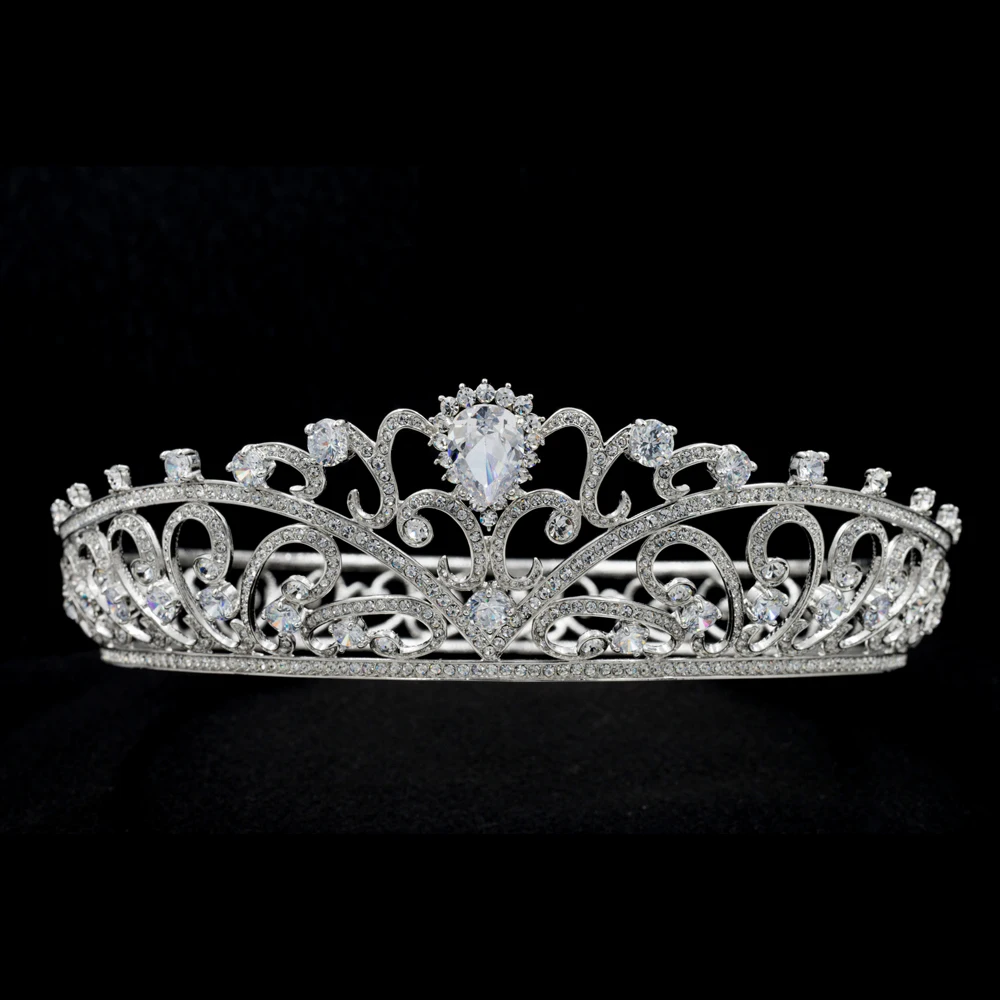 

Big Size Flower Royal Tiara Crown for Wedding Pageant Clear Austrian Crystal Drop CZ Cubic Zirconia Hair Accessories SHA8779