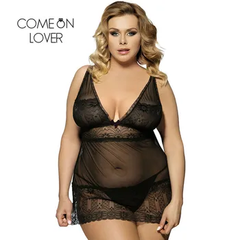 

Comeonlover Sexy Babydoll V Neck Halter Sexy Night Dress Transparent Lingerie Plus Size Hot Sale Underwear Women Erotic RE80014