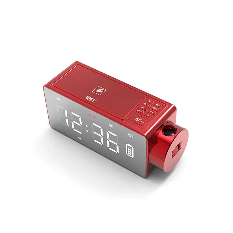 Беспроводная зарядка Проекционные цифровые часы Bluetooth динамик светодиодный Будильник с большим экраном fm-радио DIY Будильник книжная полка динамик - Цвет: Красный