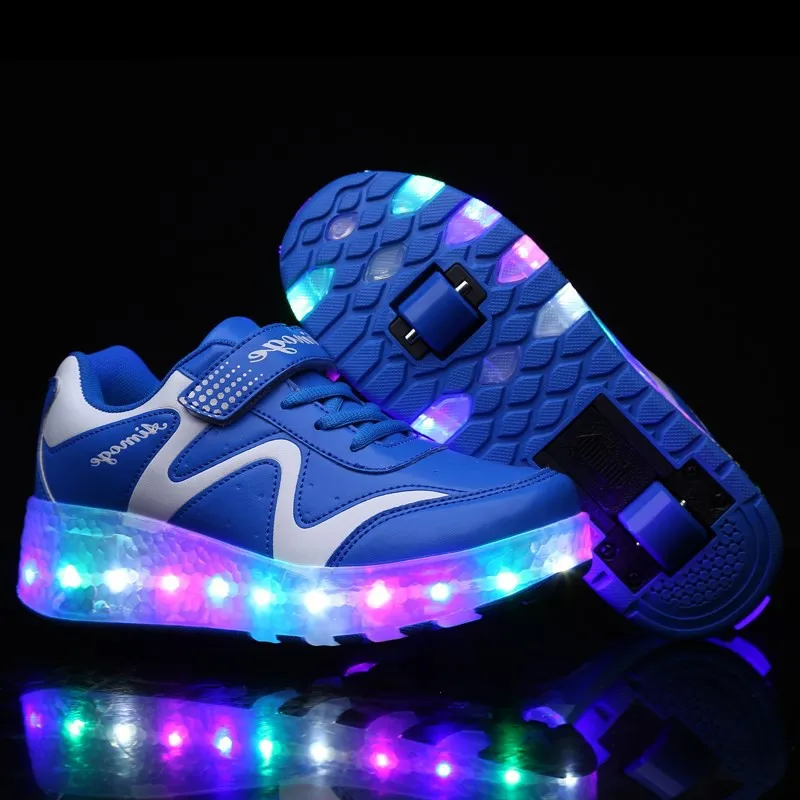  Colorful LED Double Roller Light Up Skate Shoes Women Men Flashing Automatic Glowing Pulley Roller  - 32907048854