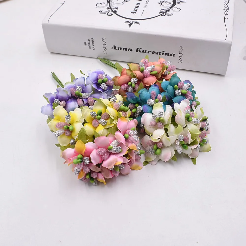 

6pcs Silk Gradient Stamen Handmade Artificial Flower Bouquet Wedding Decoration DIY Wreath Gift Scrapbooking Craft Fake Flower