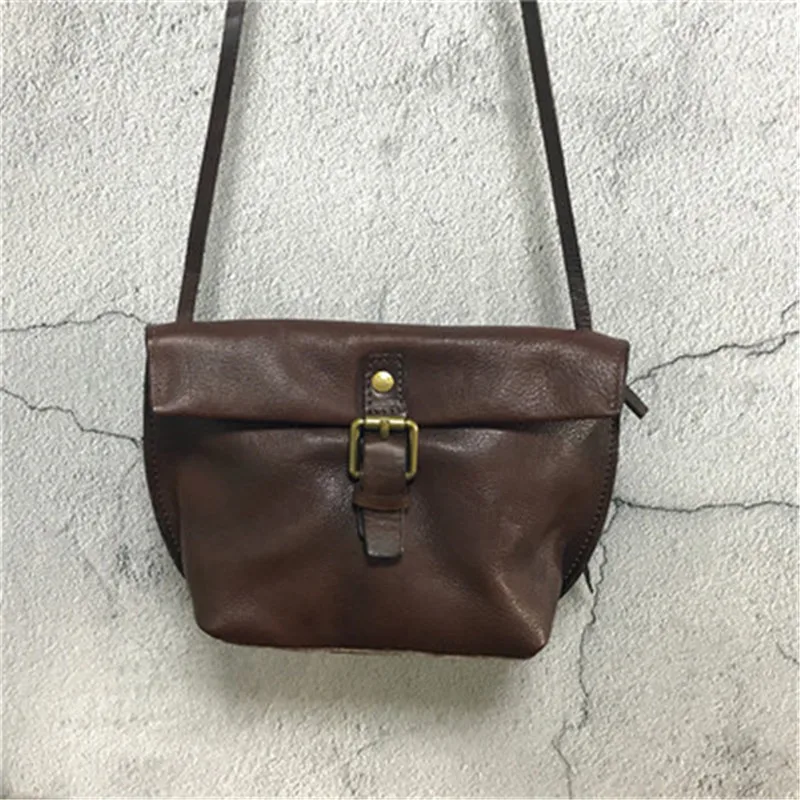 

Luxury Designer Fashion Genuine Leather Women Handbags Mini Tanned Leather Messenger Bag Vintage Solid Color Shoulder Bag