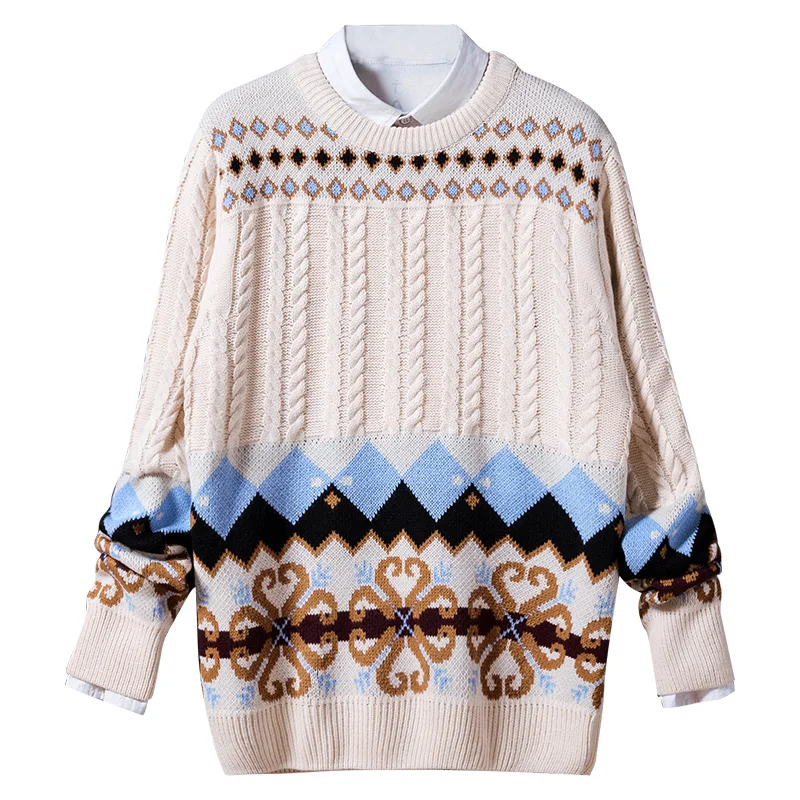 

Sweater Hombre Autumn Winter Street Vintage Ethnic Geometric Knit Pullover Couples Boyfriend Hip hop Loose Thick Men Sweaters