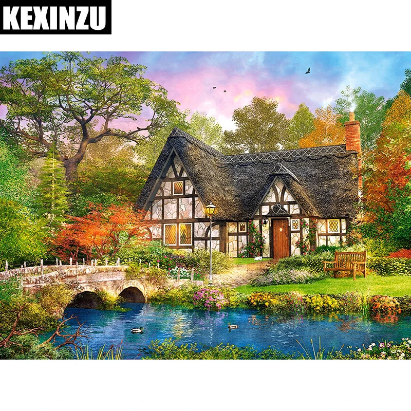 

2018 New 5d diy full square/ diamond painting,Forest Cottage,cross stitch diamond embroidery mosaic Picture by number