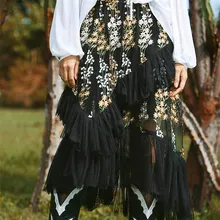 Летняя женская винтажная элегантная роскошная юбка с вышивкой и рюшами, подходящая ко всему, нестандартная черная сетчатая длинная юбка трапециевидной формы