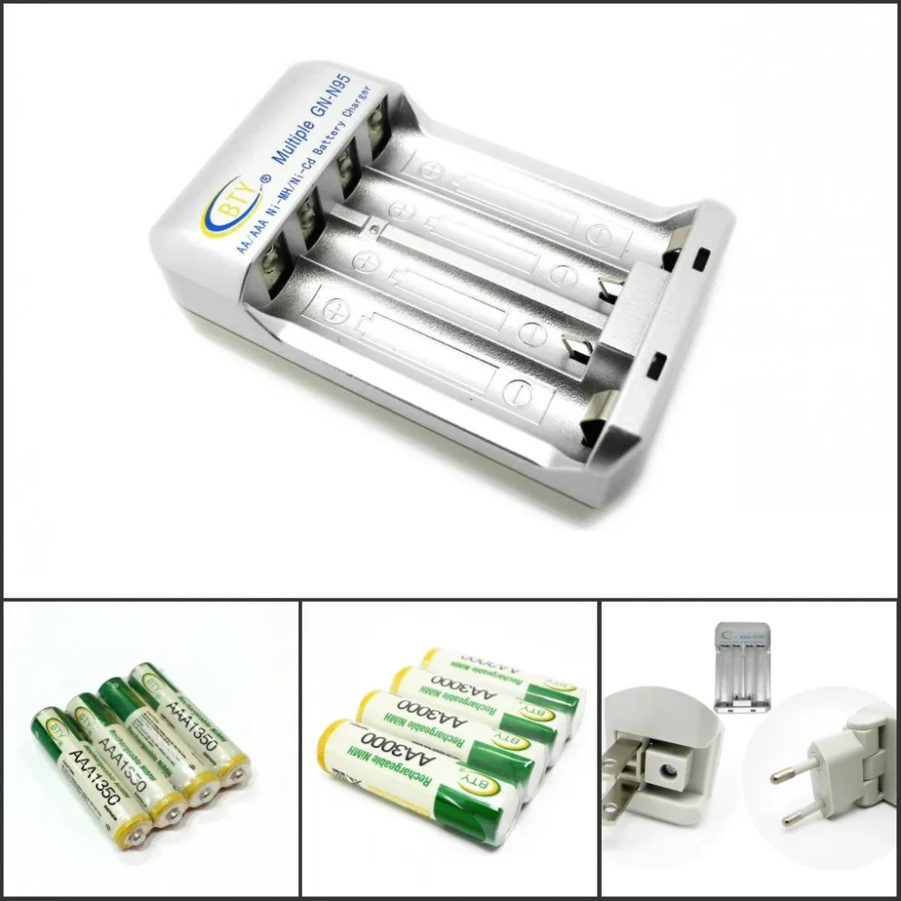 Hi-speed Quick Battery BTY Charger +4x AA 3000 series 1.2V 850mah+4x AAA 1350 350mAh NI-MH Rechargeable | Электроника