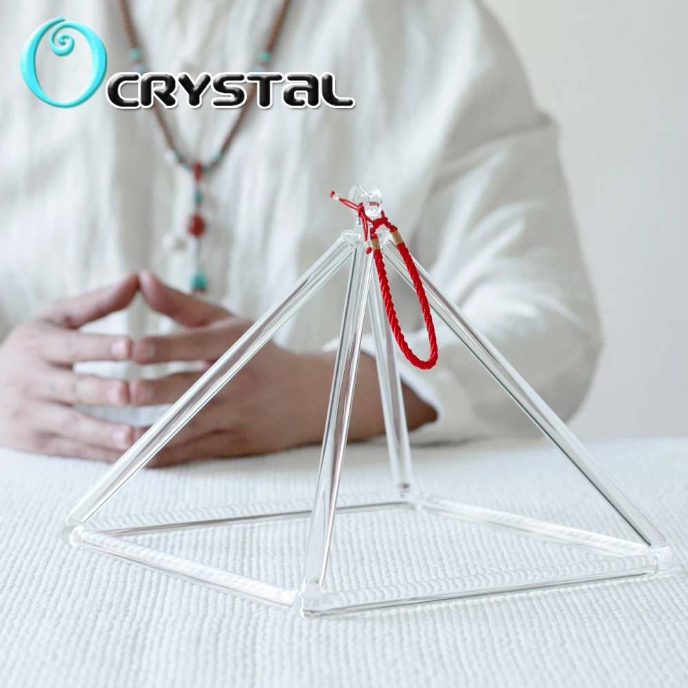

8 inches Crystal Singing Pyramid for Healing Energy with String and Crystal Wand