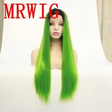 MRWIG 26in150% плотность короткие темные корни Косплей Синтетический передний парик шнурка для афроамериканских женщин