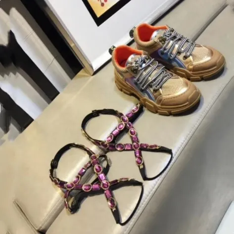 Кожаные сетчатые фирменные дизайнерские мужские громоздкие туфли на плоской подошве; обувь на толстом каблуке; Разноцветные мужские туфли на шнуровке; повседневная обувь с ремешком со стразами - Цвет: as show