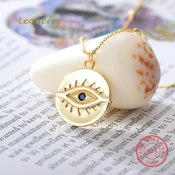 

Leouerry 925 Sterling Silver Devil's Eye Necklace Fashion Golden Round Coin Pendant Necklace for Women Jewelry Gift