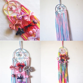

For Girls Boutique Hair Clip Organizer Accessories Rainbow Dream Catcher Net Hair Bows Holder Home Hairpin Barrette Storage Belt