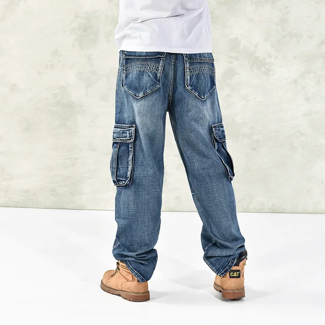 New Fashion Cargo Jeans Men Denim Pants With Many Big Pocket Straight