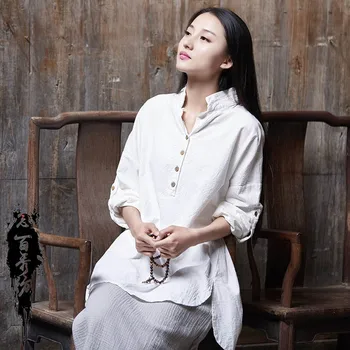 

2020 New Arrival Women Fashion Spring Autumn Long Sleeve Loose Cotton Linen Long Shirt Ladies Top