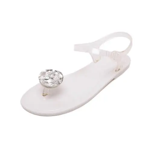Летние прозрачные резиновые босоножки; обувь на плоской подошве с цветочным принтом для девочек; женская пляжная обувь на мягкой пластиковой подошве - Цвет: style 1 white