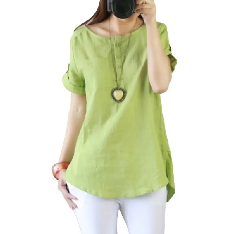 

Women Summer Loose Tops Casual Linen Short Sleeve Shirt Blouse Tops Clothing