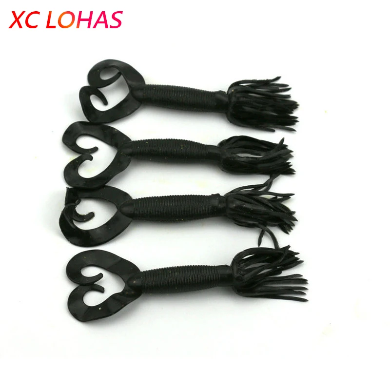 

4 Pcs / Bag 11cm 7.5g Twin Tail Black Worm Lures Soft Rubber Bait for Fishing Sea River Lake Pond Fishing Accessories SO027