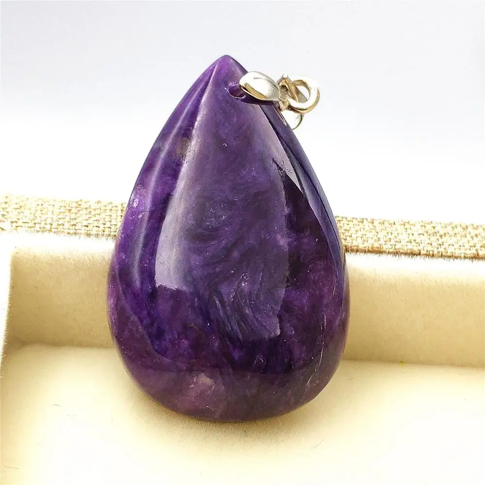 

Genuine Natural Charoite Deep Purple Gemstone Necklace Pendant Women Men Charoite Beads Russia Fashion 36x24x8mm Jewelry AAAA