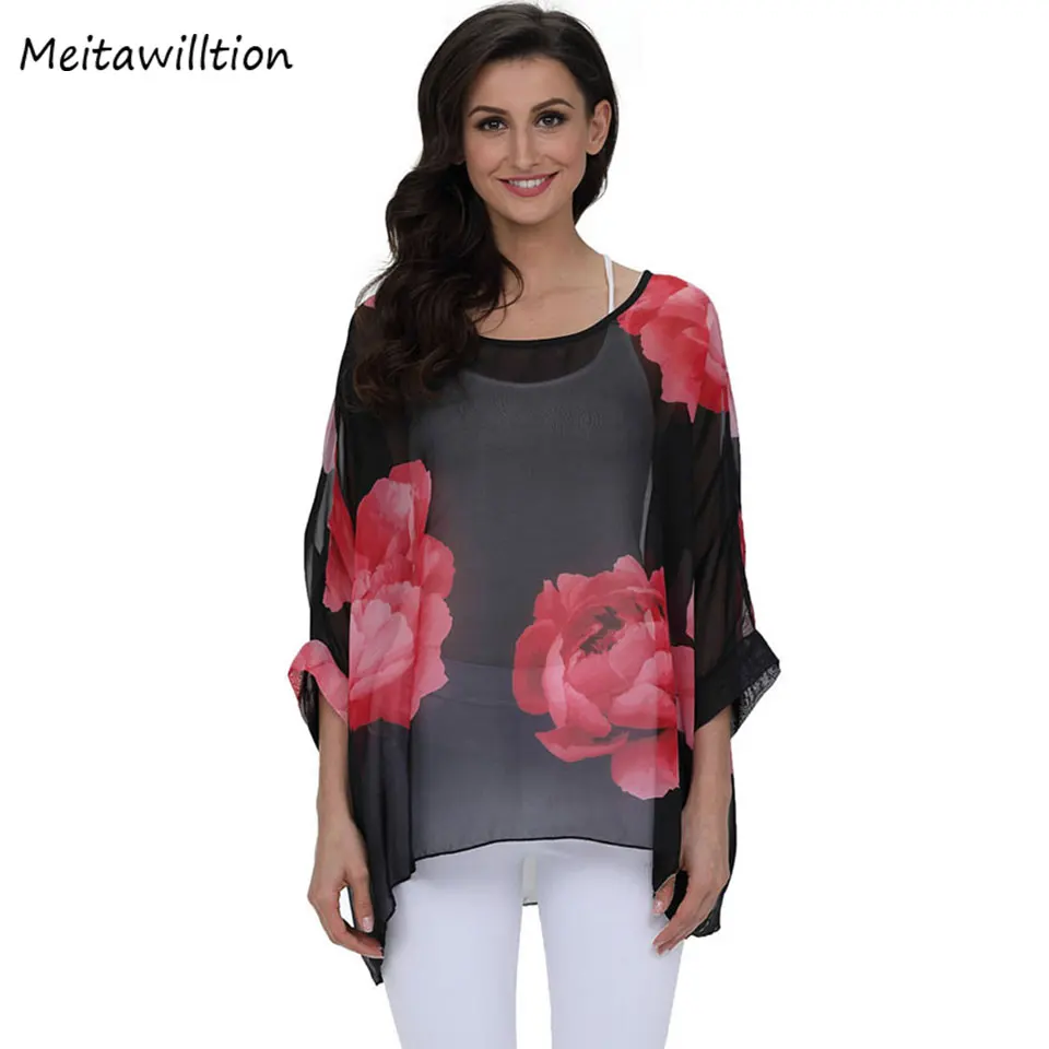 

Meitawilltion 2019 Women Ciffon Blouse Shirt Sunscreen Top Casual Batwing Female Shirt Blusas 2018 Plus Size 6XL Women Clothing