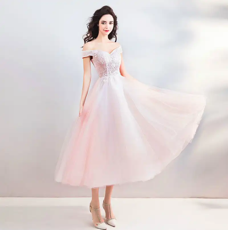 light pink tea length dress