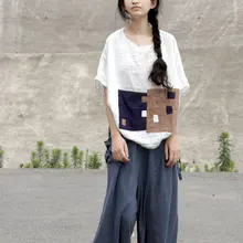 Дизайн хлопок строительные блоки коллаж футболка с короткими рукавами Для женщин Свободные Летние БЕЛЫЕ РУБАШКИ D551