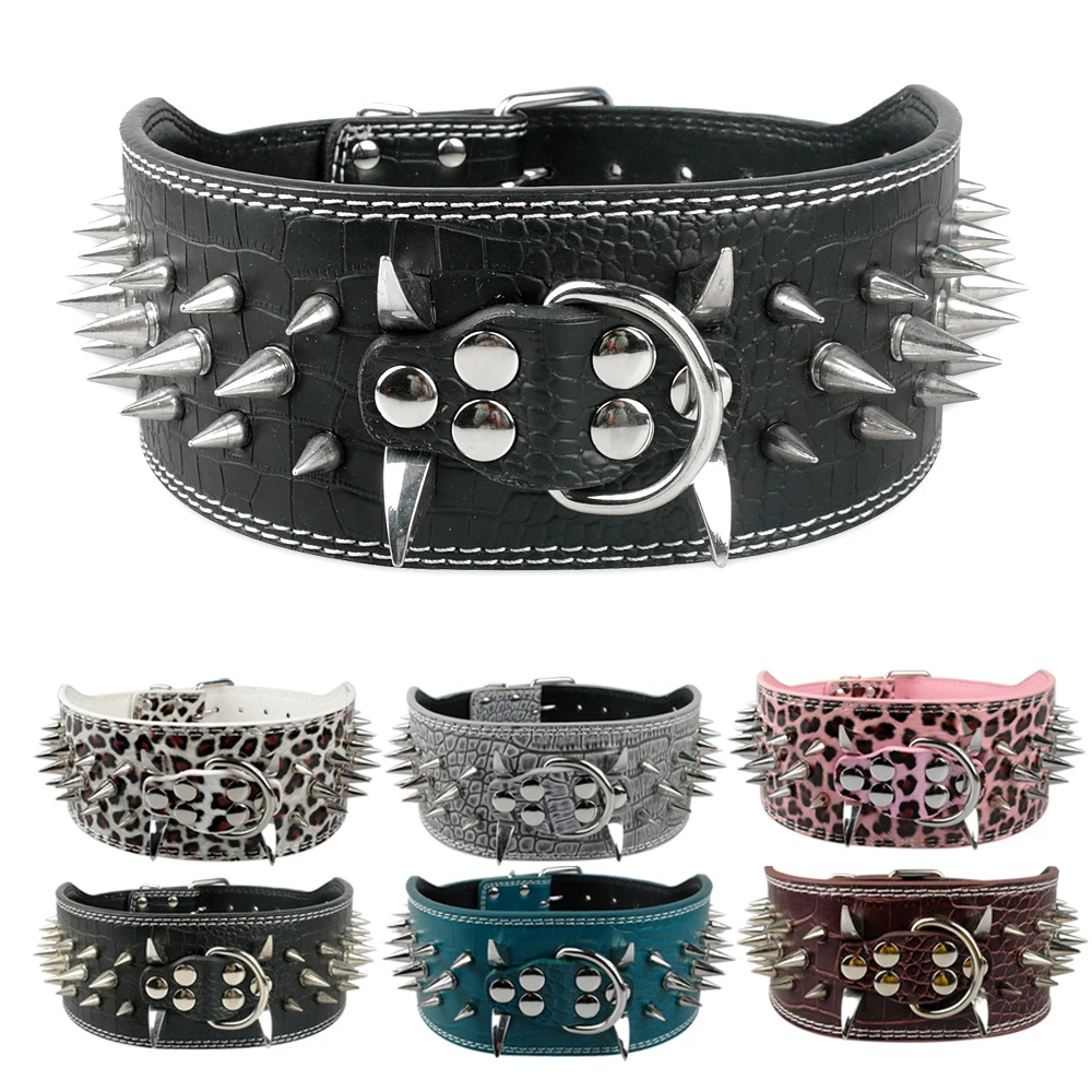 3 Inch Wide Spikes Studded Dog Collar Spiked Leather Dogs Collars For