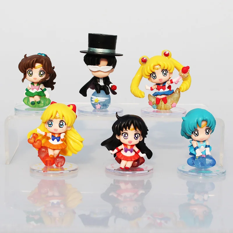 6Pcs/Set Anime Cartoon Sailor Moon Tsukino Usagi Tuxedo Mask Sailor Venus Mercury Mars Jupiter PVC Action Figure Model Toy 6Pcs/Set Anime Cartoon Sailor Moon Tsukino Usagi Tuxedo Mask Sailor Venus Mercury Mars Jupiter PVC Action Figure Model Toy