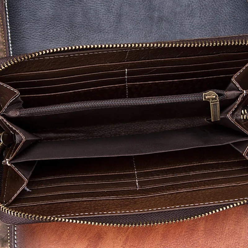 AETOO Винтажный Мужской кошелек, Длинная кожаная сумка на молнии, многофункциональный кожаный МОЛОДЕЖНЫЙ мужской кошелек