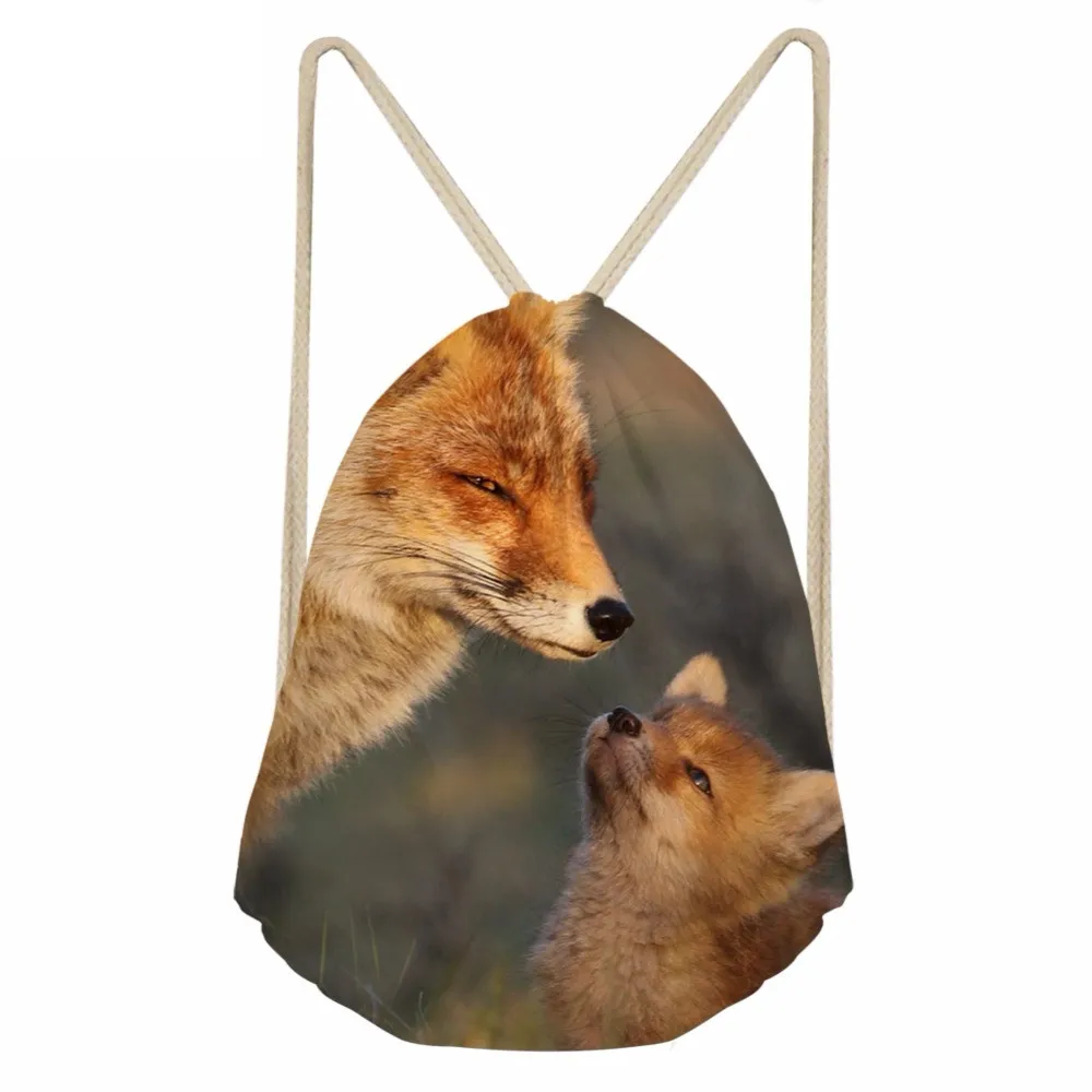 Casual Softback Drawstring Bags Woman Man Cute Animal Fox 3D Printing Backpacks Multi function Large Beach