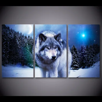 

3 Piece Canvas Art Paintings Printed Snow Wolf Moon Night Wall Art Print Canvas Paintings Home Decor For Living Room
