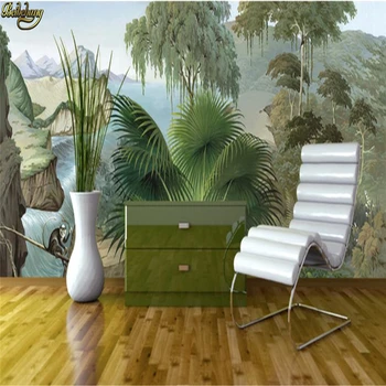 

beibehang Custom Photo Wallpaper European Hand Painted Retro Rainforest Canyon Basho Living Room TV Background Mural