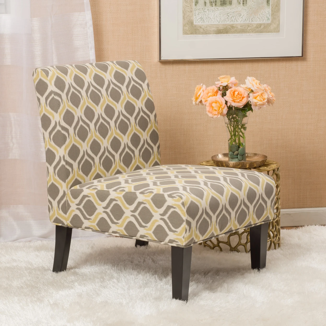 Kalee Yellow And Grey Print Fabric Dining Chair Dining Chairs Aliexpress