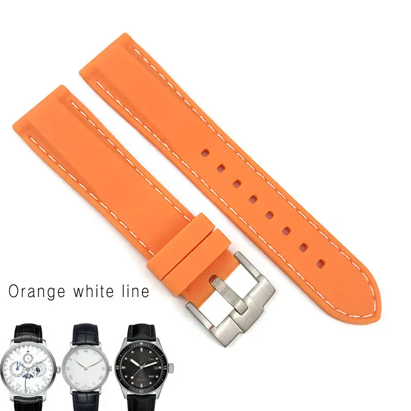 23 мм резиновые силиконовые часы ремешок черный синий водонепроницаемый игла Пряжка ремешок подходит для Blancpain Fifty Fathoms часы - Цвет ремешка: orange white line