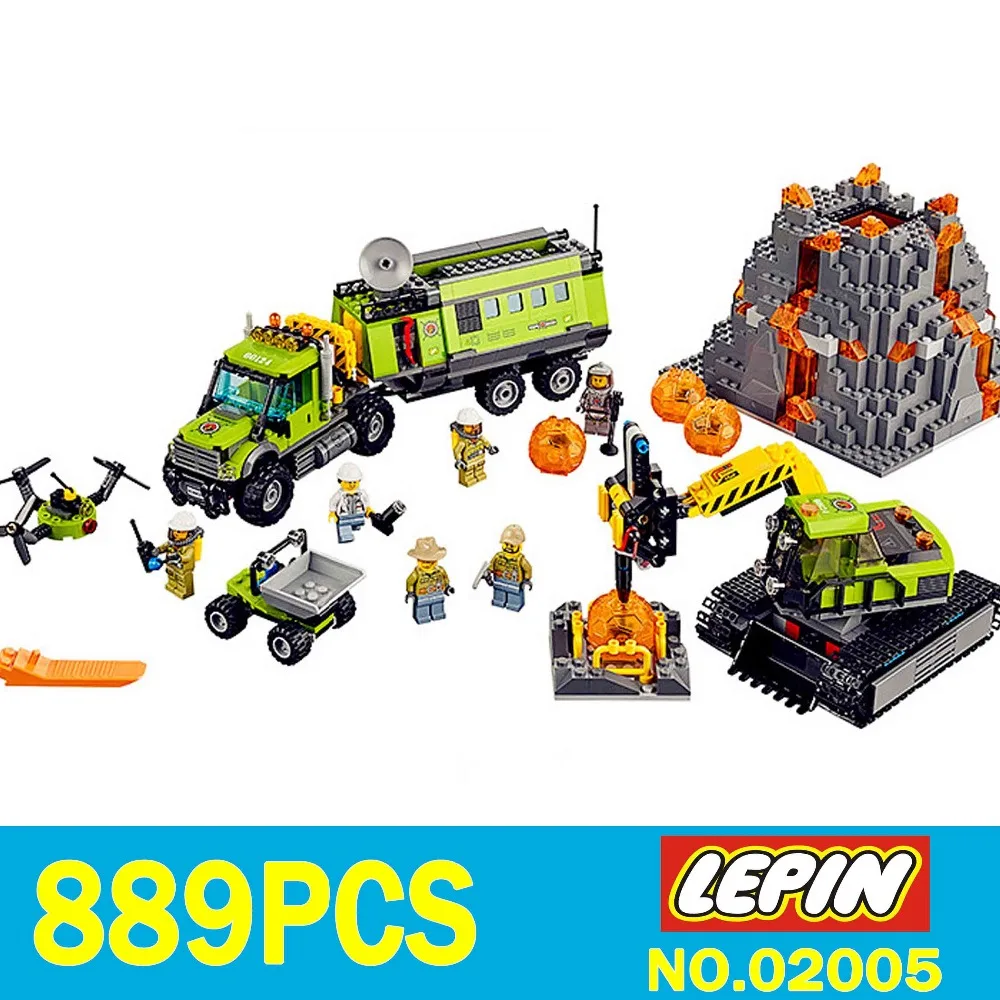 

New LEPIN 02005 City series Volcanic expedition base 889Pcs Model Building blocks Bricks Compatible Toy for children Gift 60124