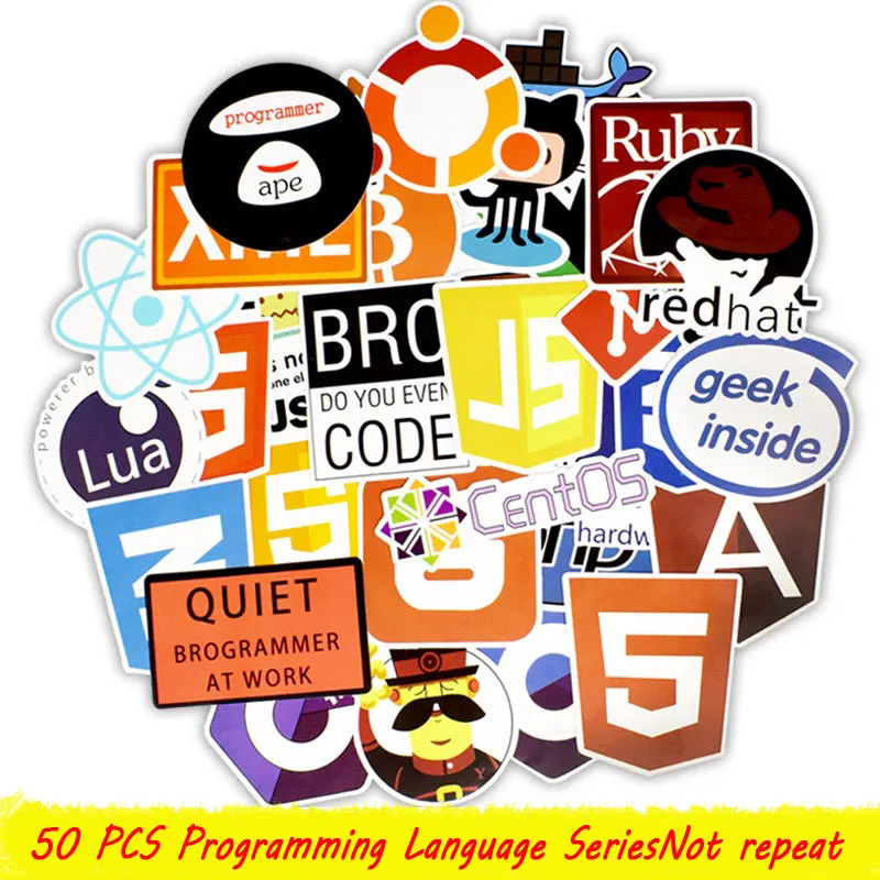 50 PCS Programming Language Sticker Java Html APP Software Program Stickers for Geek DIY Laptop Macbook Computer Phone PS4
