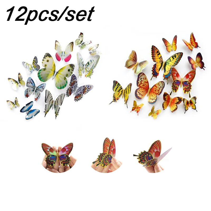 

12pcs/set 3D Butterfly Single Layer Gold Silver Wall Sticker on The Wall Home Decor for Decoration Magnet Fridge Stickers
